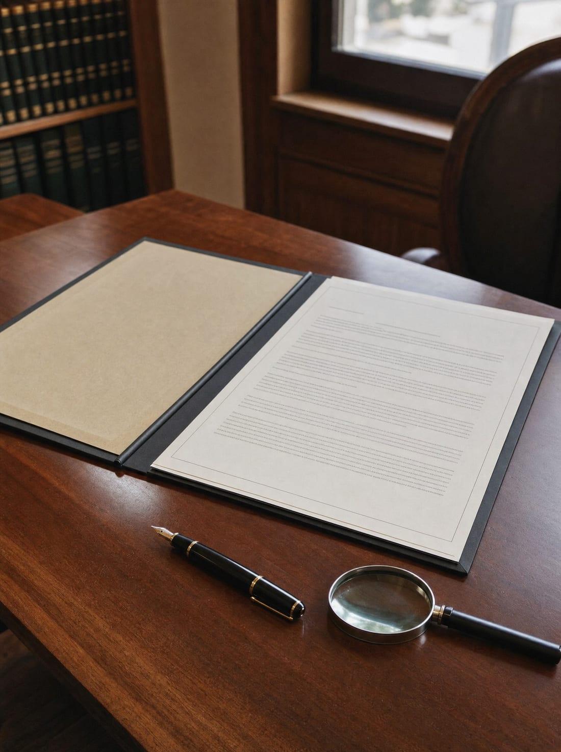 An official response letter in an open folder on a desk with a fountain pen, for responding to an office action